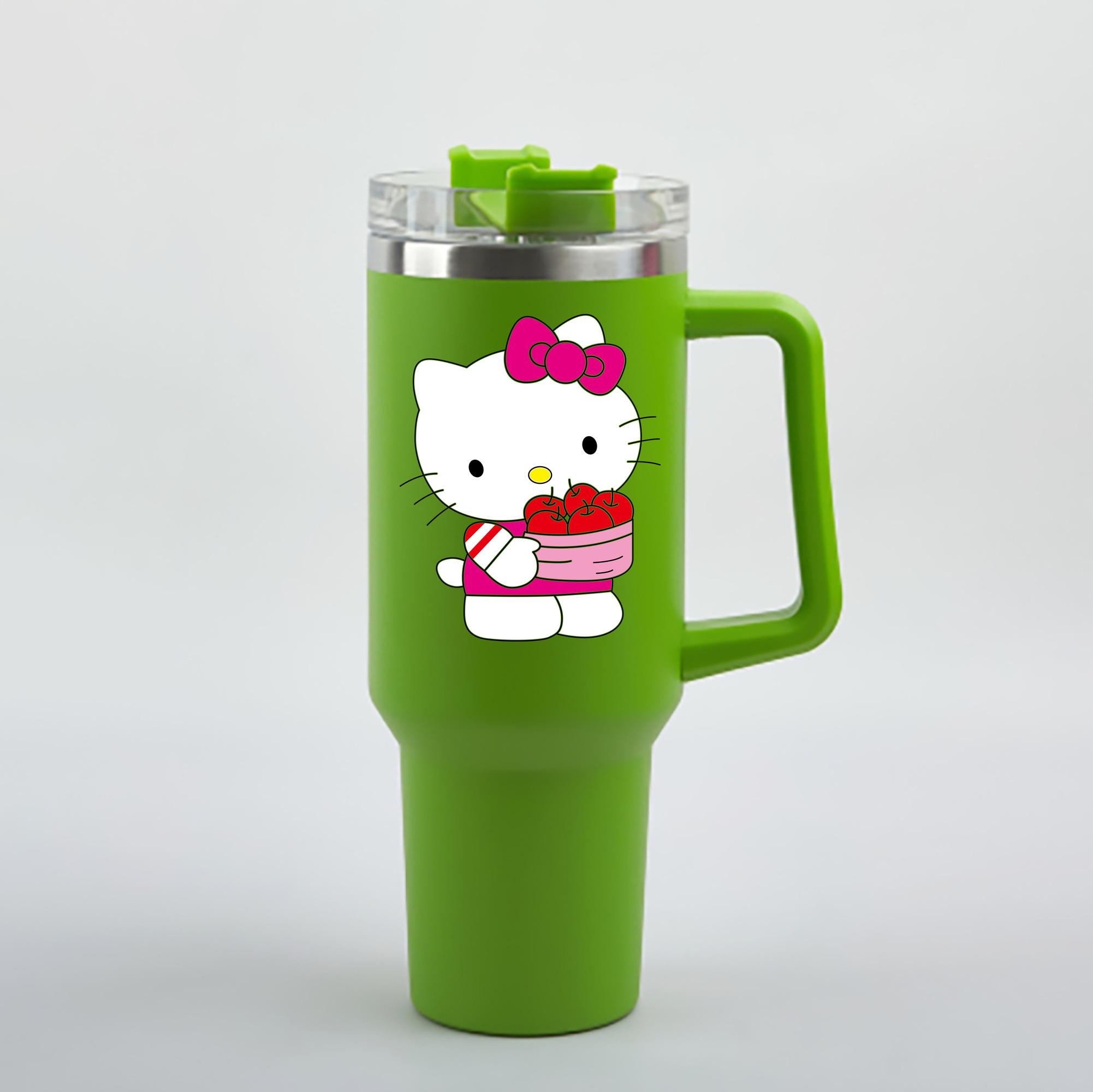 （画像用） Hello Kitty ハローキティ 1200mL車用タンブラー - クリスタルステッカー（プラスチックストロー付き）